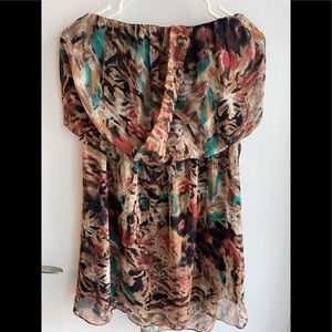 Multi coloured strapless midi dress